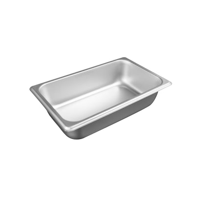 Steam pan stainless steel 1/4 size, 25 gauge, standard 2-1/2 inch depth, durable, lightweight, easy to clean, corrosion-resistant, for commercial kitchens, packed 72 each per case.