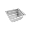 Steam pan stainless steel 1/6 size, 24 gauge, anti-jam 2-1/2 inch depth, durable, corrosion-resistant, easy to clean, stackable, great for commercial kitchens, packed 72 each per case.