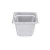 Steam pan stainless steel 1/6 size, 25 gauge, anti-jam 6-inch depth, durable, corrosion-resistant, stackable, easy to clean, ideal for commercial kitchens, packed 48 each per case.