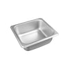 Steam pan stainless steel 1/6 size, 25 gauge, standard 2-1/2 inch depth, durable, easy to clean, corrosion-resistant, great for foodservice and catering use, packed 72 each per case.