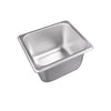 Steam pan stainless steel 1/6 size, 25 gauge, standard 4-inch depth, durable, corrosion-resistant, stackable, easy to clean, ideal for restaurants and catering, packed 48 each per case.