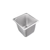 Steam pan stainless steel 1/6 size, 25 gauge, standard 6-inch depth, durable, corrosion-resistant, stackable, easy to clean, ideal for commercial kitchens and catering, packed 48 each per case.