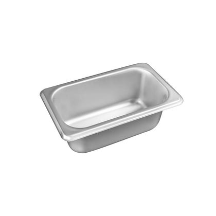 Durable 1/9 size steam pan made from 25-gauge stainless steel with 2-1/2