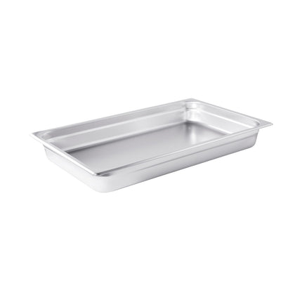 Full-size stainless steel steam pan, 23-gauge with anti-jam design and 2-1/2