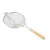 Stainless steel mesh strainer with reinforced double layer and wood handle, 10-1/4 inch diameter, durable, rust-resistant, comfortable grip, ideal for commercial kitchens, packed 12 each per case.