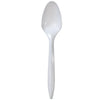 White medium cutlery set with fork, knife, soup spoon, and teaspoon, ideal for dining, parties, and catering, featuring durable, lightweight, and food-safe materials with a modern white design