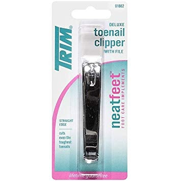 Trim Deluxe Toe Nail Clipper with File is crafted from durable stainless steel for long-lasting performance and precision. Its straight-edge blade helps prevent ingrown toenails, while the included nail file allows for easy shaping and smooth finishing. Ideal for maintaining clean, healthy toenails, this clipper combines functionality with professional-quality design.