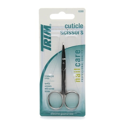 Trim Nail Care Cuticle Scissors are designed for precision trimming of delicate cuticles and hangnails. Crafted with professional-quality stainless steel, they feature fine blades that provide accurate control for clean and safe grooming. Ideal for at-home or professional nail care, these scissors help maintain healthy, neat-looking nails.