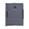 Gray insulated table pan carrier for 1/1 pans, 26-3/8 x 18-1/2 x 24-1/4 inches, durable plastic, tight-sealing door, thick insulation, molded handles, stackable, ideal for catering and food delivery