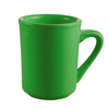 Tierra 8oz green coffee mug with artisan white interior, 3 1/8 inches tall, chip-resistant, microwave and dishwasher safe, stylish and functional for coffee, tea, or daily use.