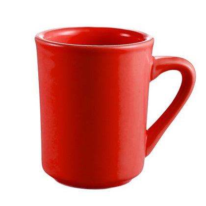 Tierra 8oz red mug with artisan white interior, 3 1/8 inches tall, dishwasher and microwave safe, chip-resistant drinkware for coffee, tea, or hot beverages with a bold and stylish look.
