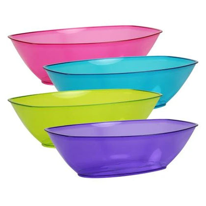 Tint Assorted Oval Luau Bowl, perfect for serving fruit, salads, snacks, or appetizers at luau parties, BBQs, or beach events. Colorful, durable, and stylish, ideal for enhancing any tropical table setting.