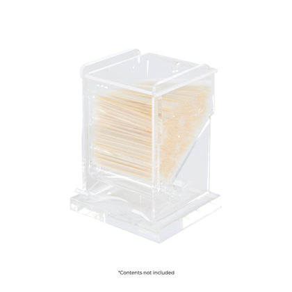 Acrylic toothpick dispenser with clear, durable design—ideal for restaurants, cafés, and catering setups. Provides hygienic access to toothpicks. Case is packed with 36 each for bulk use.