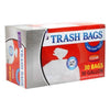 30-gallon clear trash bags with twist ties, durable construction for heavy-duty waste disposal, ideal for home and commercial use with leak-resistant and secure closure.