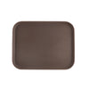 Durable 18x14-inch brown rectangular tray made from super plastic, crack-resistant, lightweight, easy to clean, ideal for serving and organizing in commercial kitchens, packed 12 each per case.