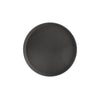 Durable 14-inch round tray made of black super plastic, crack-resistant, lightweight, easy to clean, ideal for restaurants, catering, and foodservice; packed 12 each per case.