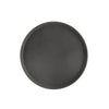 Durable 16-inch round black tray made from super plastic, lightweight, crack-resistant, and easy to clean—ideal for restaurants, catering, and foodservice; packed 12 each per case.