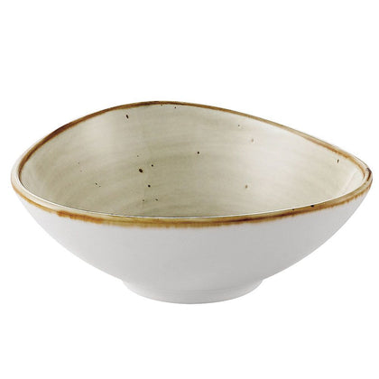Triangular Bowl Desert Beige 6oz 4.75 inch with smooth finish, chip-resistant design, and modern shape. Ideal for dips, sauces, and small servings in home or commercial table settings.