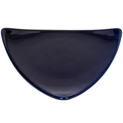 Triangular Flat Plate Blue 12 1/2 inches with vibrant blue finish and sleek triangular design. Durable, chip-resistant, microwave and dishwasher safe, perfect for showcasing a variety of dishes.