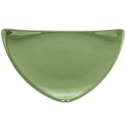 Triangular Flat Plate Green 10 1/2 inches with vibrant green color and modern design. Durable, microwave and dishwasher safe, chip-resistant, ideal for serving appetizers, salads, or main courses.