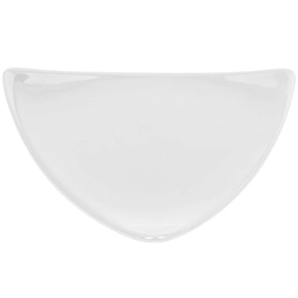 Triangular Flat Plate White 12 1/2 inches with a sleek white finish and modern triangular design. Microwave and dishwasher safe, chip-resistant, durable, ideal for serving appetizers, entrees, or desserts.