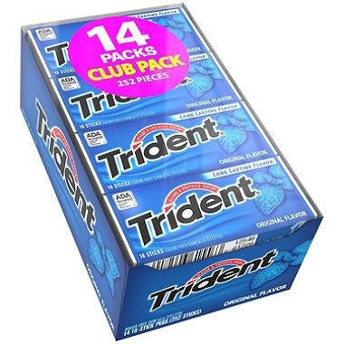 Trident Original Sugar Free Gum offers a refreshing blend of peppermint and cinnamon flavors that delivers a classic chewing experience. Made with xylitol, this gum helps clean and protect teeth while keeping your breath fresh. Perfect for post-meal moments, the value pack ensures you always have a piece on hand.
