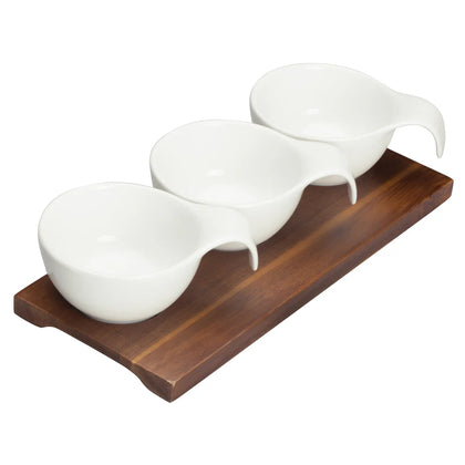 WDP015-102 24sets Bright White Porcelain Trio Bowl Set w/ Wooden