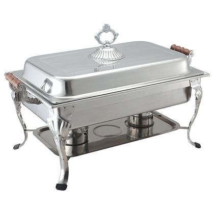 Welsh full size 8QT chafer set with polished finish, durable construction, and complete setup; ideal for buffets, catering, weddings, and professional food service with heat retention.