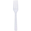 Clear and white disposable forks, durable and stylish. Perfect for parties, weddings, and events. High-quality cutlery for handling appetizers, entrees, and desserts with ease and effortless cleanup.