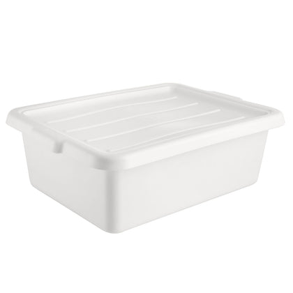 White plastic cover for BTDB Series bus boxes, provides a secure fit to protect contents. Durable, stackable, and easy to clean—perfect for commercial kitchens and foodservice environments.