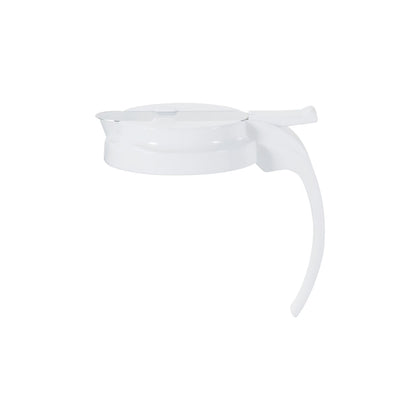 White poly cap with white cap for syrup dispenser, durable, chemical-resistant, lightweight, secure fit to prevent leaks. Ideal for cafes, restaurants, and syrup dispensing. Packed 144 each per case.