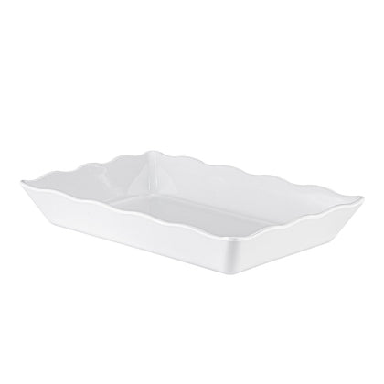 White rectangular platter with scalloped edge, 13-3/4