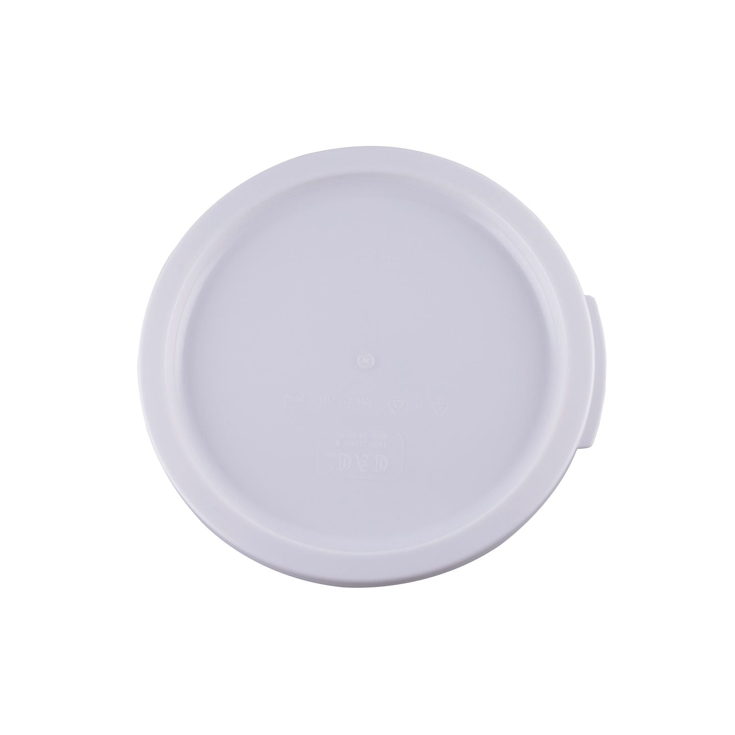 White round food storage container cover fits 12, 18, and 22-quart sizes, made of BPA-free polypropylene, leak-resistant, freezer and dishwasher safe, packed 6 per pack for commercial kitchen use.