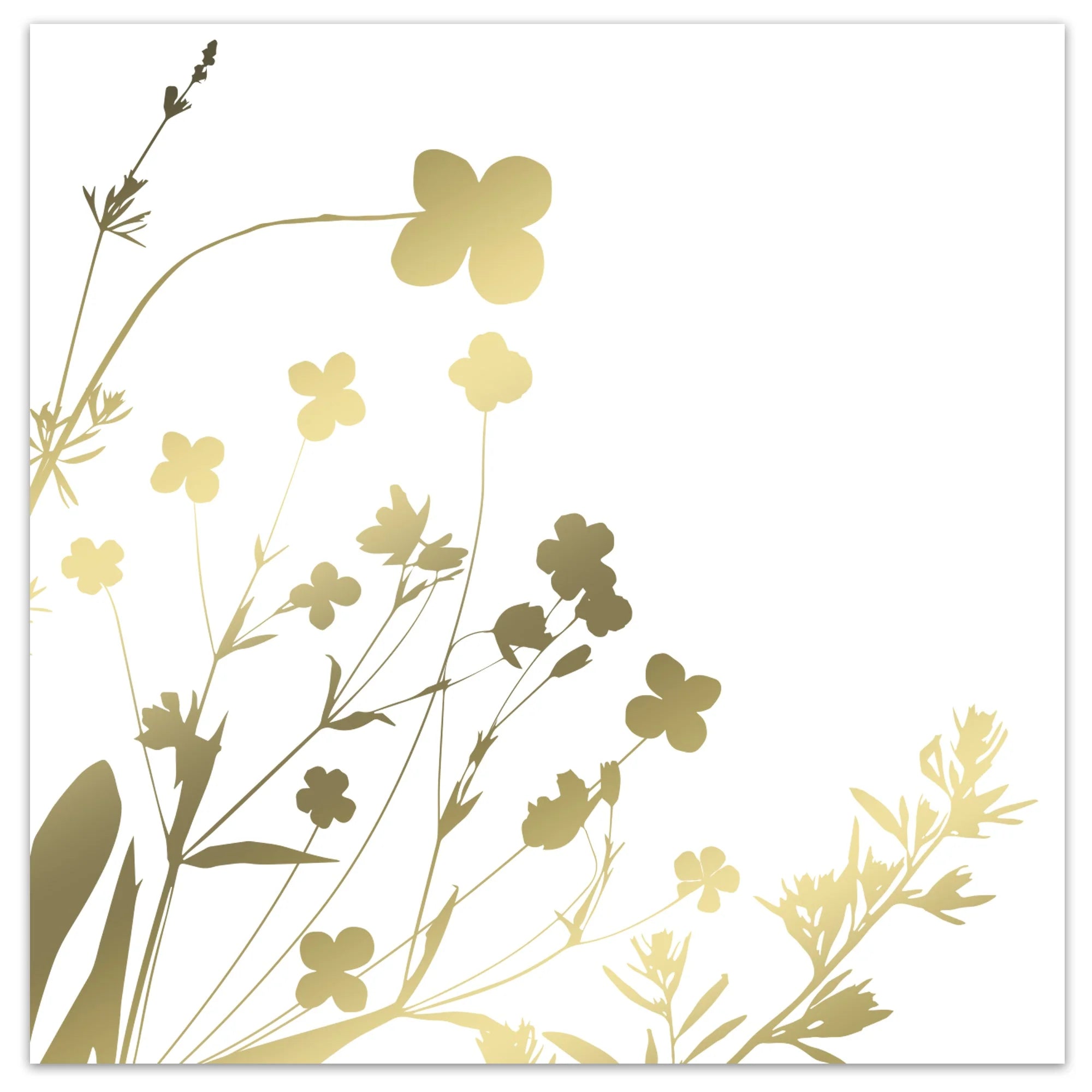 Wildflower 3-Ply Gold/White Lunch Napkin with an elegant floral design, soft and absorbent, perfect for weddings, parties, and casual gatherings. Disposable, durable, and stylish for any table setting.
