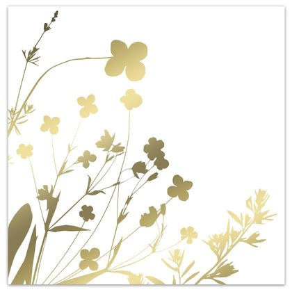 Wildflower 3-Ply Gold/White Lunch Napkin with an elegant floral design, soft and absorbent, perfect for weddings, parties, and casual gatherings. Disposable, durable, and stylish for any table setting.