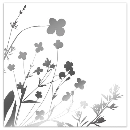 Wildflower 3-Ply Silver/White Lunch Napkin with a silver floral design. Soft, absorbent, durable, and disposable napkins ideal for weddings, parties, events, and everyday dining.