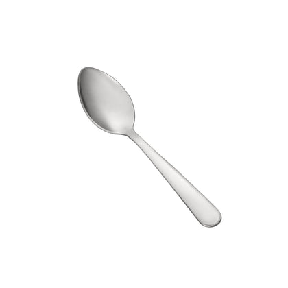 Windsor Demitasse Spoon 18/0 medium weight, 4-5/8 inches, durable stainless steel with a polished finish. Ideal for espresso, desserts, or small servings in restaurants, cafes, or home settings.
