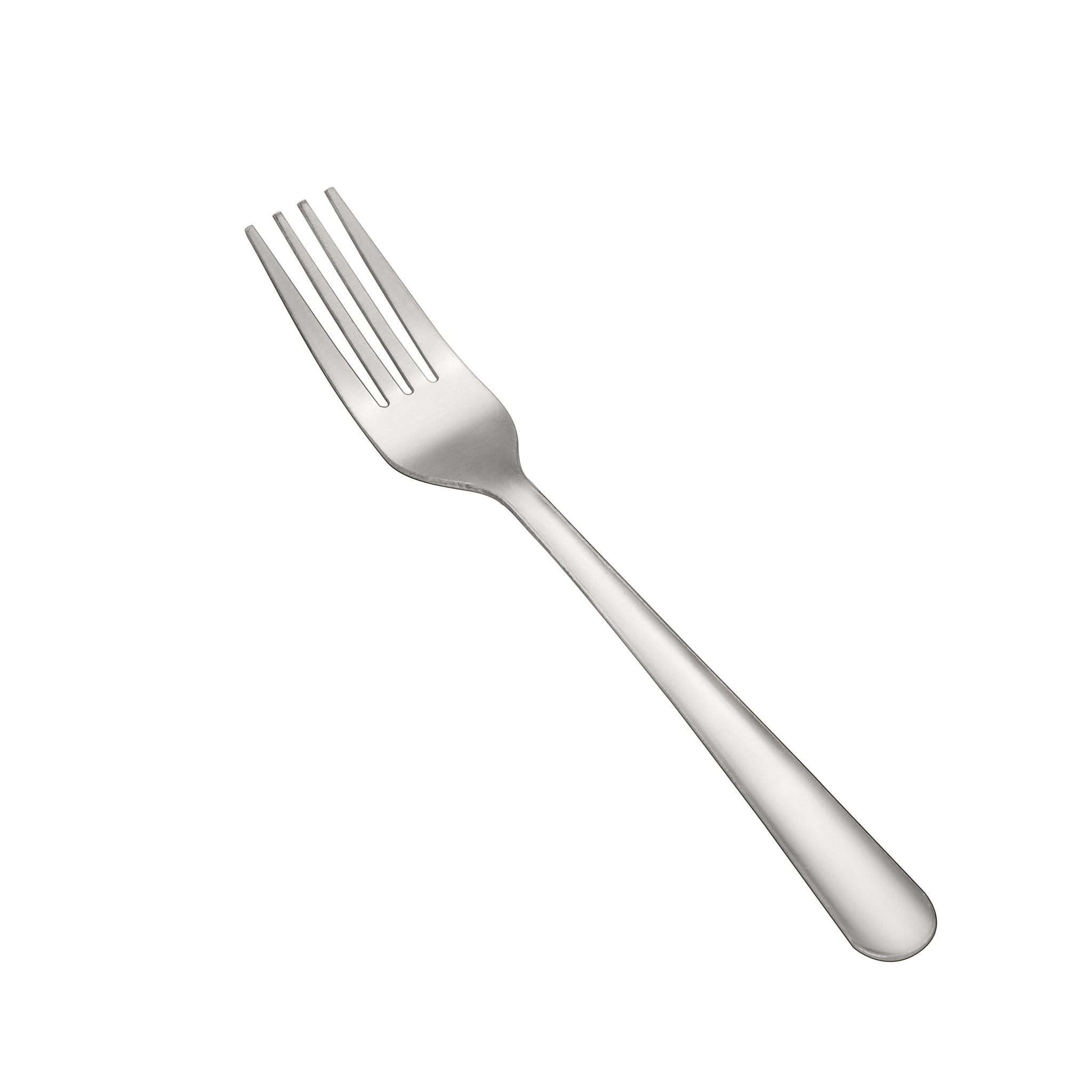 Windsor Dinner Fork 18/0 heavy weight, 7-1/8 inches, stainless steel with satin handle. Ideal for main courses in restaurants, catering, or elegant home table settings.