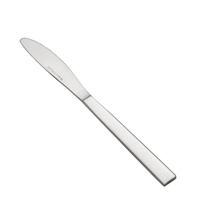 Windsor Dinner Knife 18/0 heavy weight, 8 inches, stainless steel with satin finish. Perfect for main courses in restaurants, catering, or elegant home table settings.