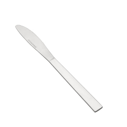 Windsor Dinner Knife 18/0 medium weight, 8 inches, durable stainless steel with a polished finish. Ideal for cutting meats, vegetables, and hearty dishes in restaurants, cafes, or home dining settings.