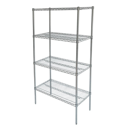 Wire shelving set chrome-plated 36x24x72 inches for garage, kitchen, or commercial use; rust-resistant, open-wire design with durable support and adjustable tiers for optimal storage.