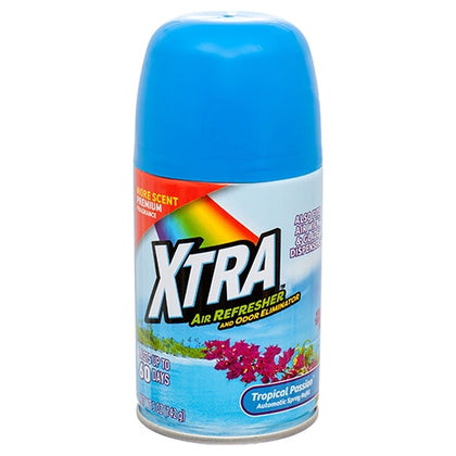 Xtra Automatic Spray Refill Dispense Tropical Passion delivers a long-lasting, exotic fragrance that keeps your home or office smelling fresh day after day. Designed for use with Air Wick automatic spray dispensers, this air-powered refill releases a consistent burst of tropical scent, creating an inviting atmosphere wherever it's placed. Ideal for refreshing living rooms, bathrooms, and shared spaces.