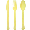 Deluxe cutlery combo featuring clear, pearl, yellow, pink, hydrangea, light blue, silver, and gold options. Elegant, durable, and disposable utensils ideal for weddings, parties, and events with easy cleanup.