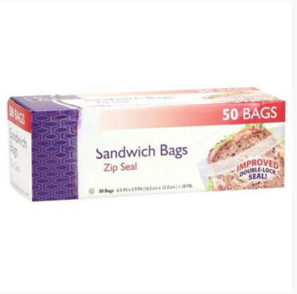 Zip Seal Sandwich Bags for fresh and secure storage. Strong zip closure prevents spills and locks in freshness. Ideal for sandwiches, snacks, meal prep, portion control, and food storage needs.