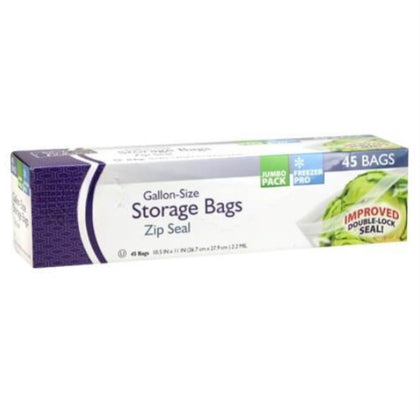Zip Seal Gallon Size Storage Bags – durable, leak-proof bags for food storage, meal prep, marinating, and organizing household items. Keeps contents fresh and secure with a strong zip closure.