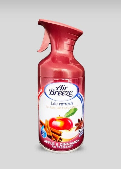 Air Breeze Air Freshener Trigger Spray in Apple & Cinnamon scent, 8.5oz bottle, odor-eliminating room spray with a warm, fruity fragrance.
