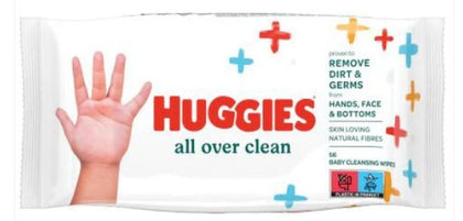 Huggies Baby Wipes, 56ct, 10-Pack – gentle all-over clean wipes for babies’ hands, face, and diaper area, safe for everyday use.