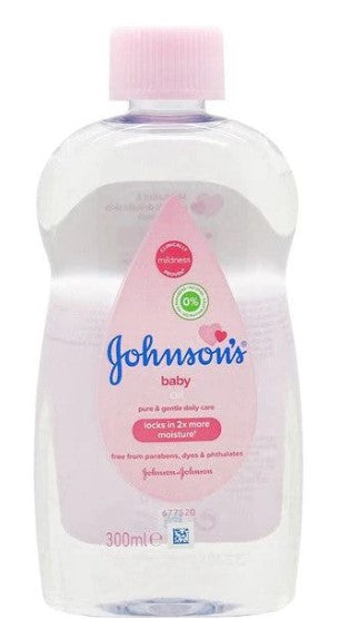 Johnson & Johnson Baby Oil 300ml (10.1oz) bottle, gentle formula to moisturize and protect delicate baby skin.