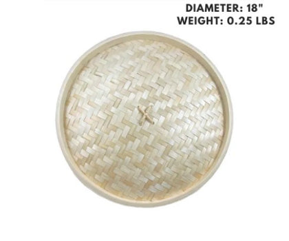 18-inch bamboo steamer cover, durable and breathable for steaming food evenly.