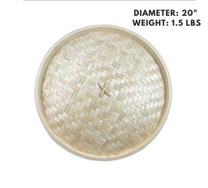 20-inch bamboo steamer cover, durable and breathable for even steaming of food.